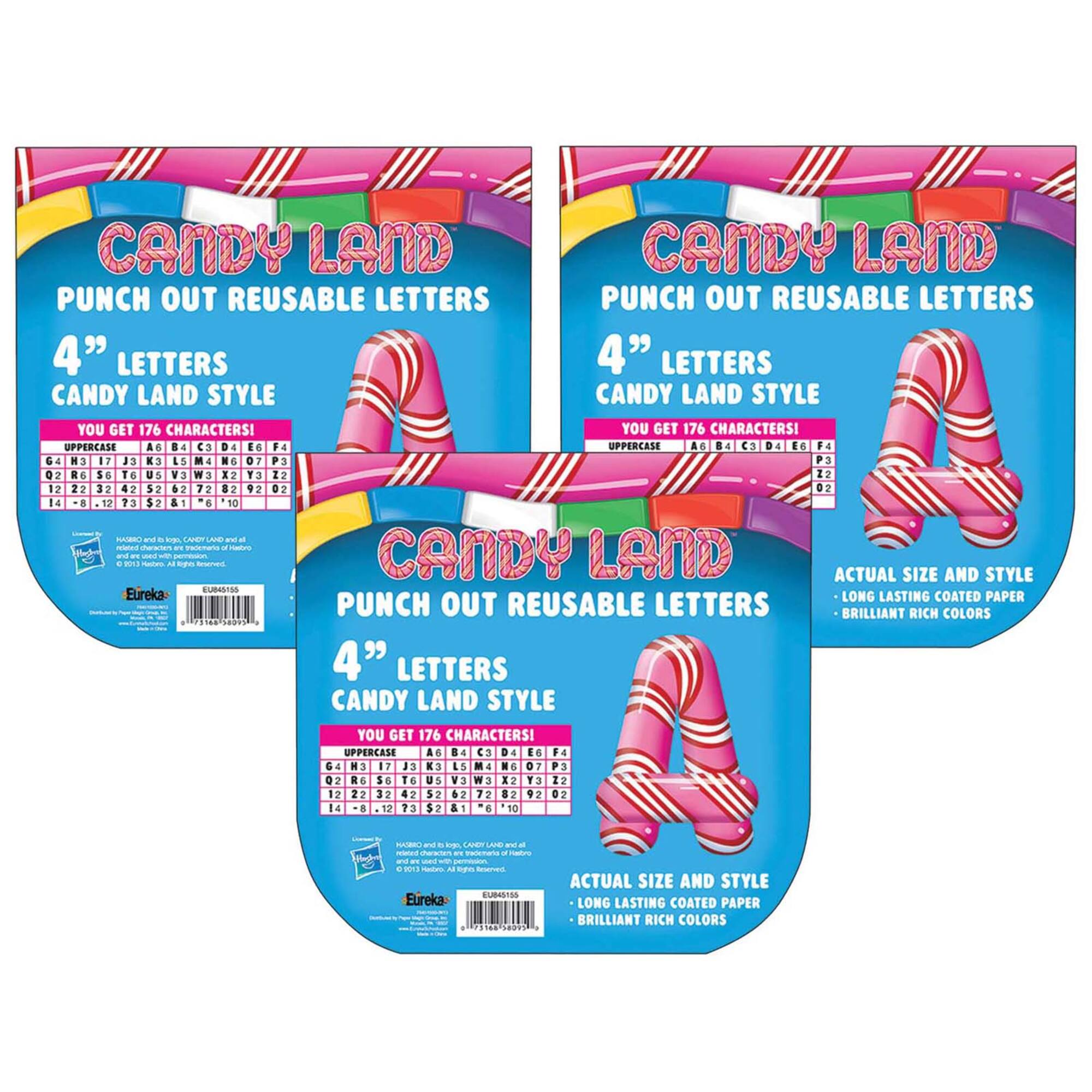 Eureka Candy Land™ Peppermint Stripe Deco 4" Letters, 3 Packs of 528